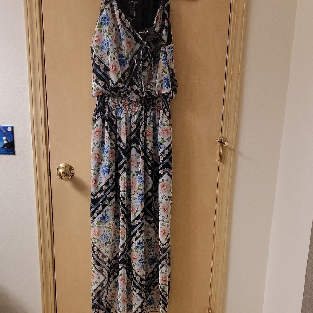 Enfocus Studio Blue Gray Halter Maxi Sundress